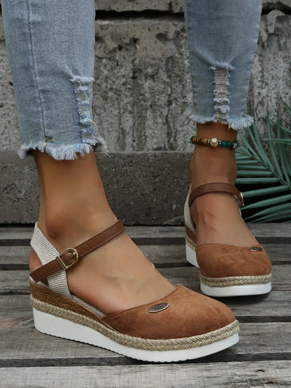 HERA - Summery linen wedge sandals in bohemian style