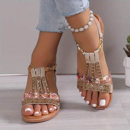 HERA Inka™ - Boho Glam Strass geflochtene Keilsandalen [Letzter Tag Raabtt]