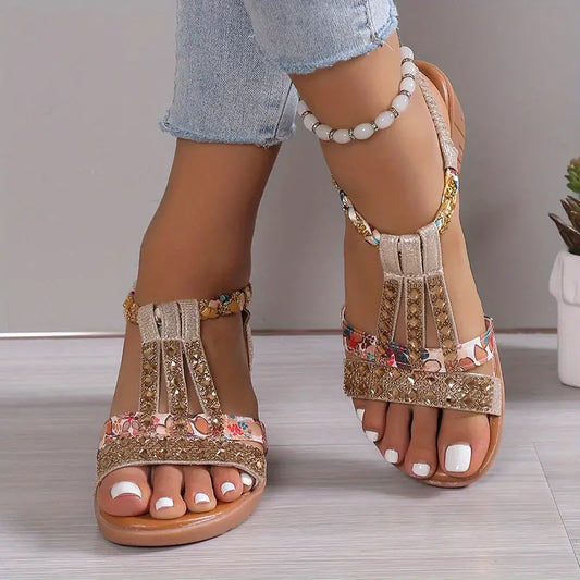 HERA Inka™ - Boho Glam Strass geflochtene Keilsandalen [Letzter Tag Raabtt]