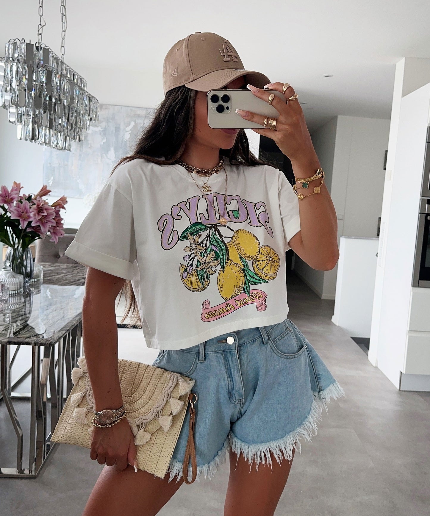 HERA Crop T-Shirt Finest Lemons Weiß