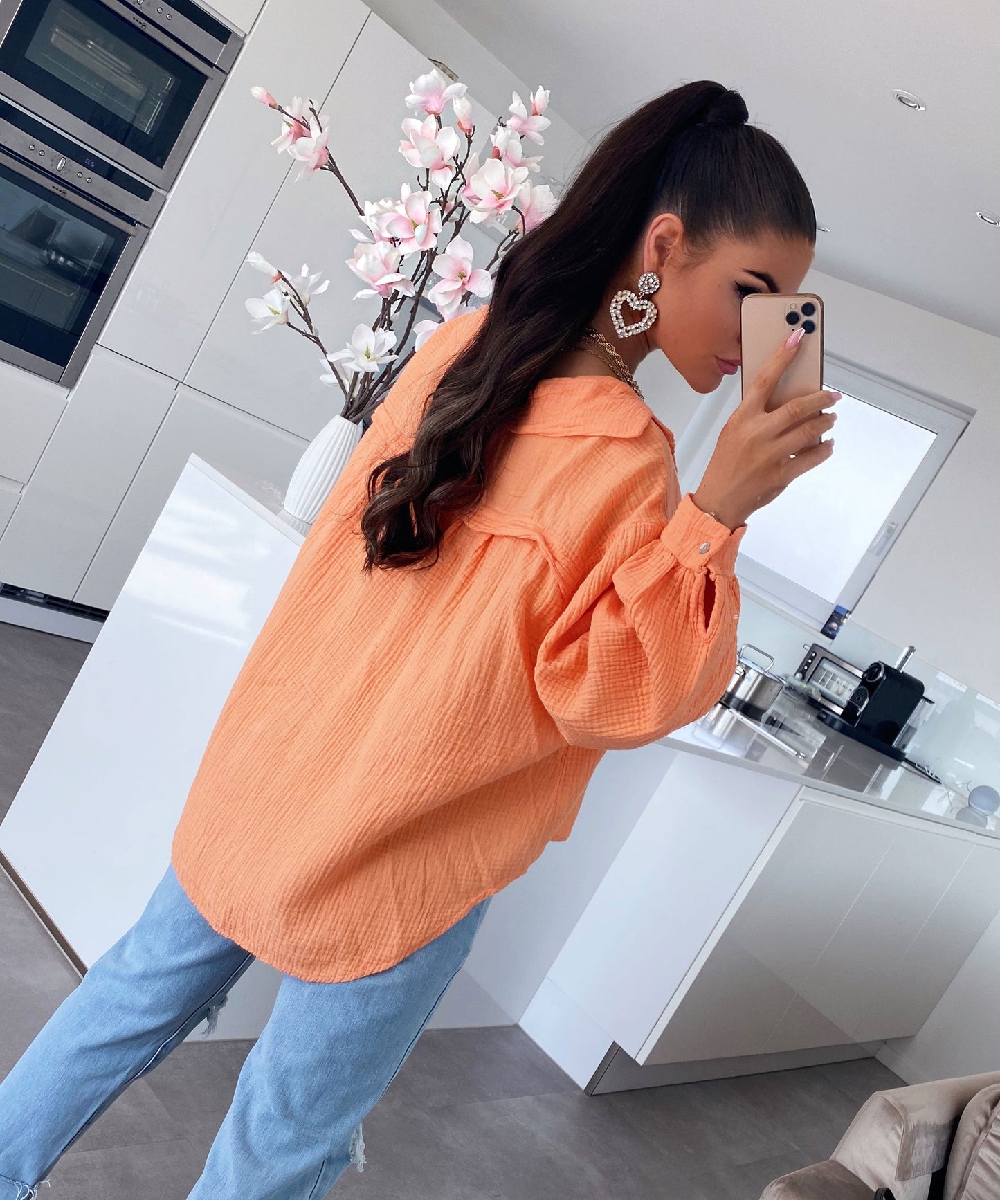 HERA Musselin Bluse Freya Pastel Orange Kurz