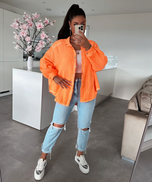 HERA Musselin Bluse Freya Neonorange Kurz