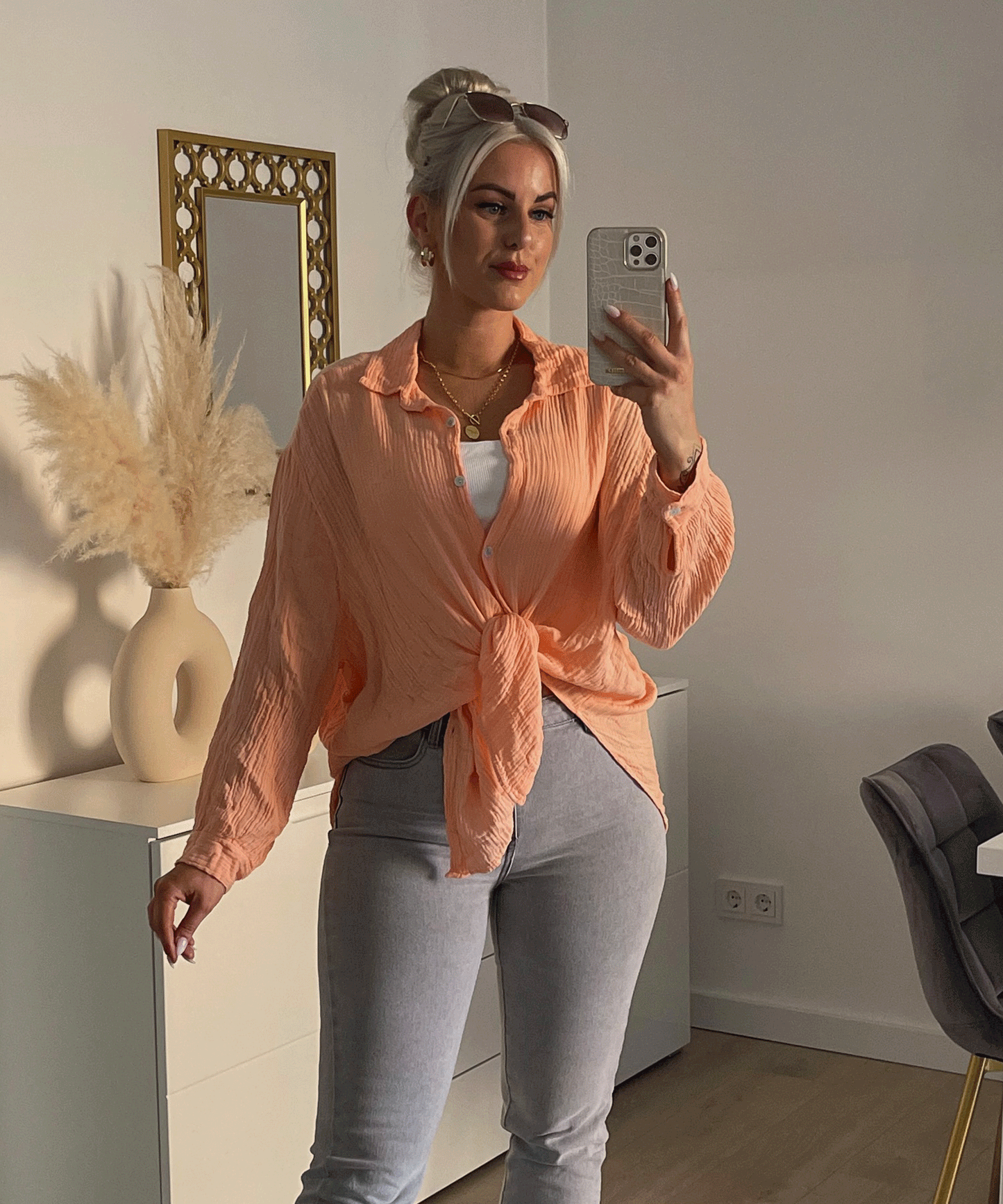 HERA Musselin Bluse Freya Pastel Orange Kurz