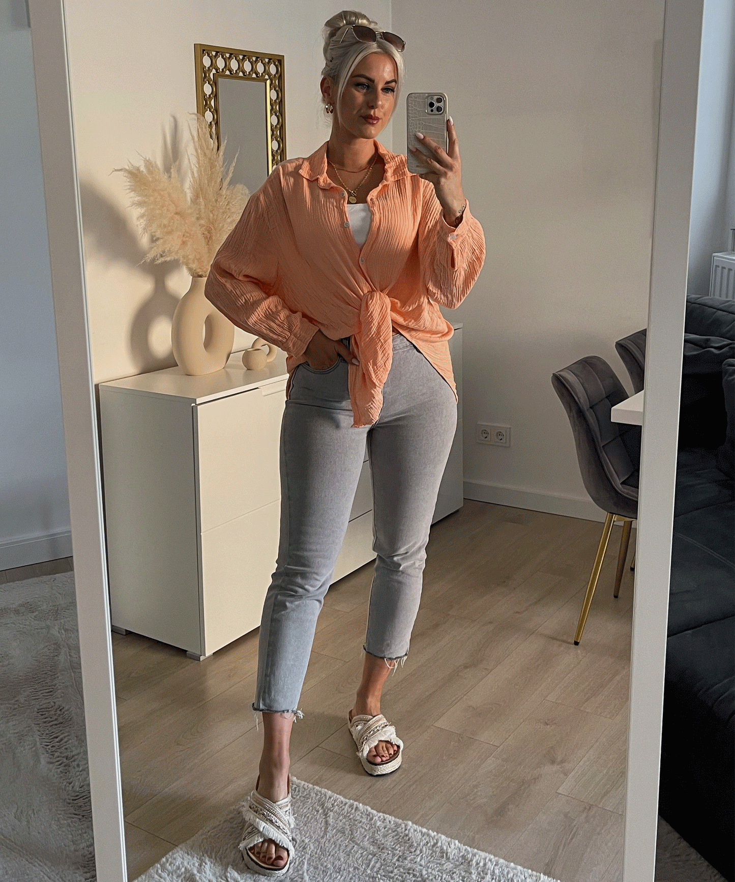 HERA Musselin Bluse Freya Pastel Orange Kurz