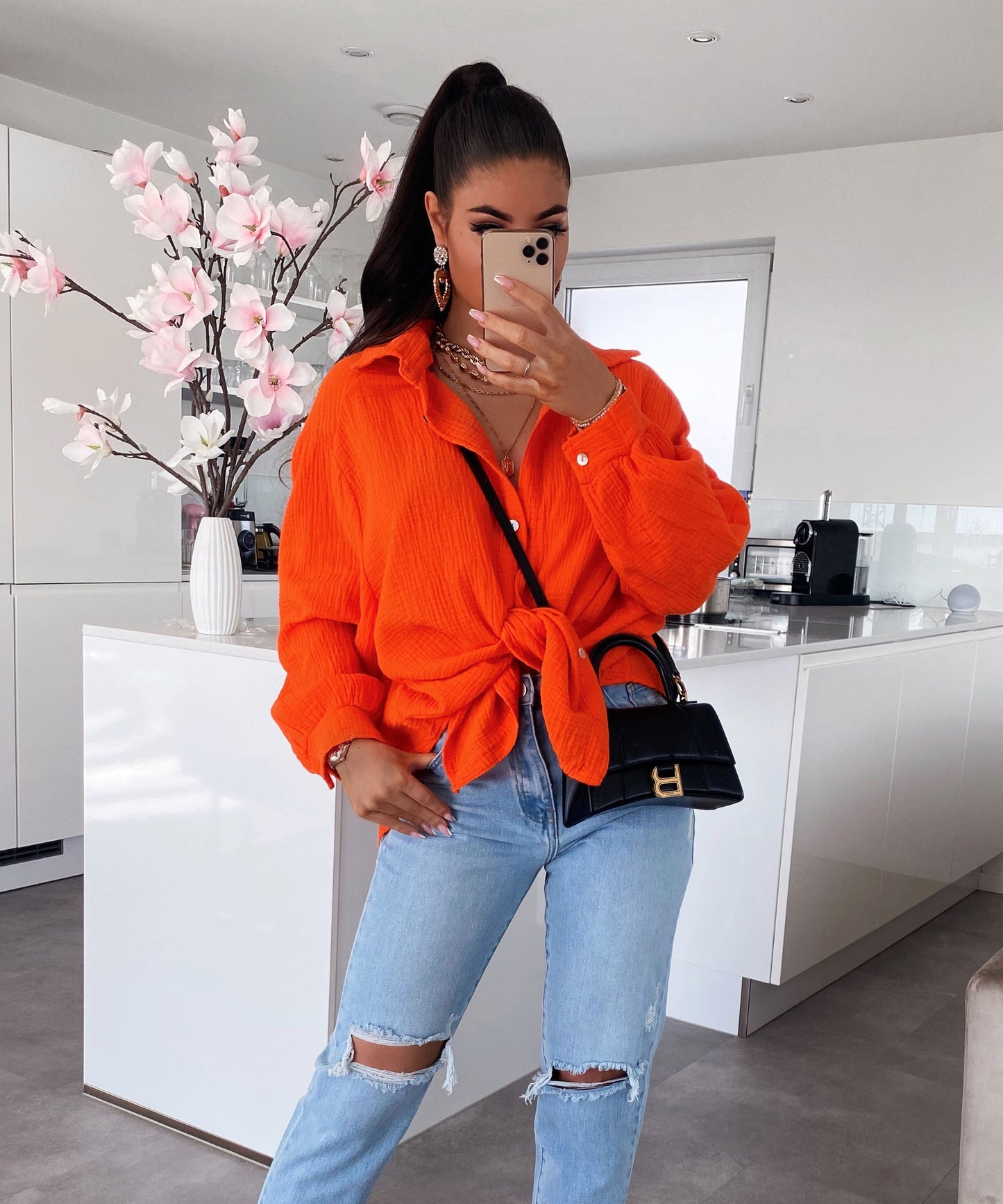 HERA Musselin Bluse Freya Orange Kurz