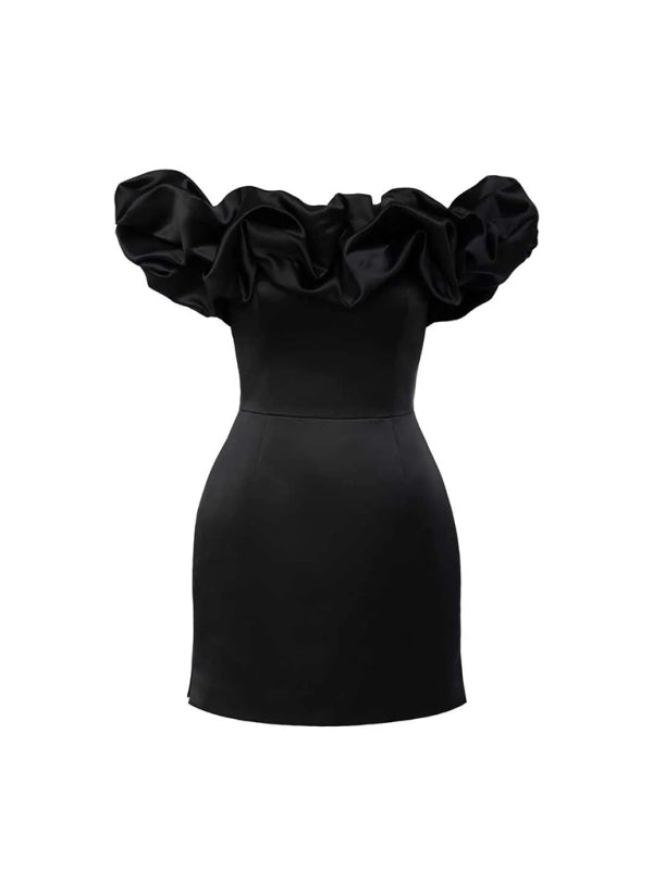 HERA | Satin Ruffle Off Shoulder Kleid