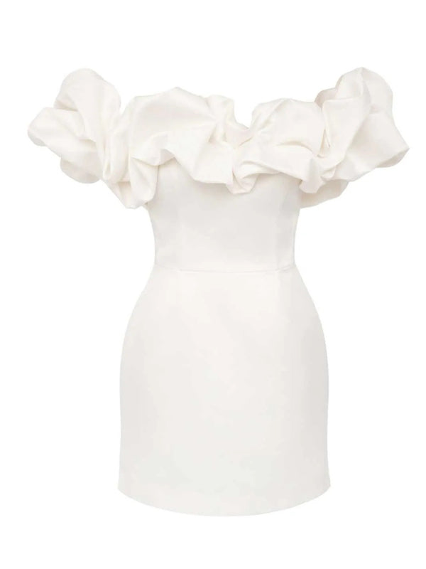 HERA | Satin Ruffle Off Shoulder Kleid