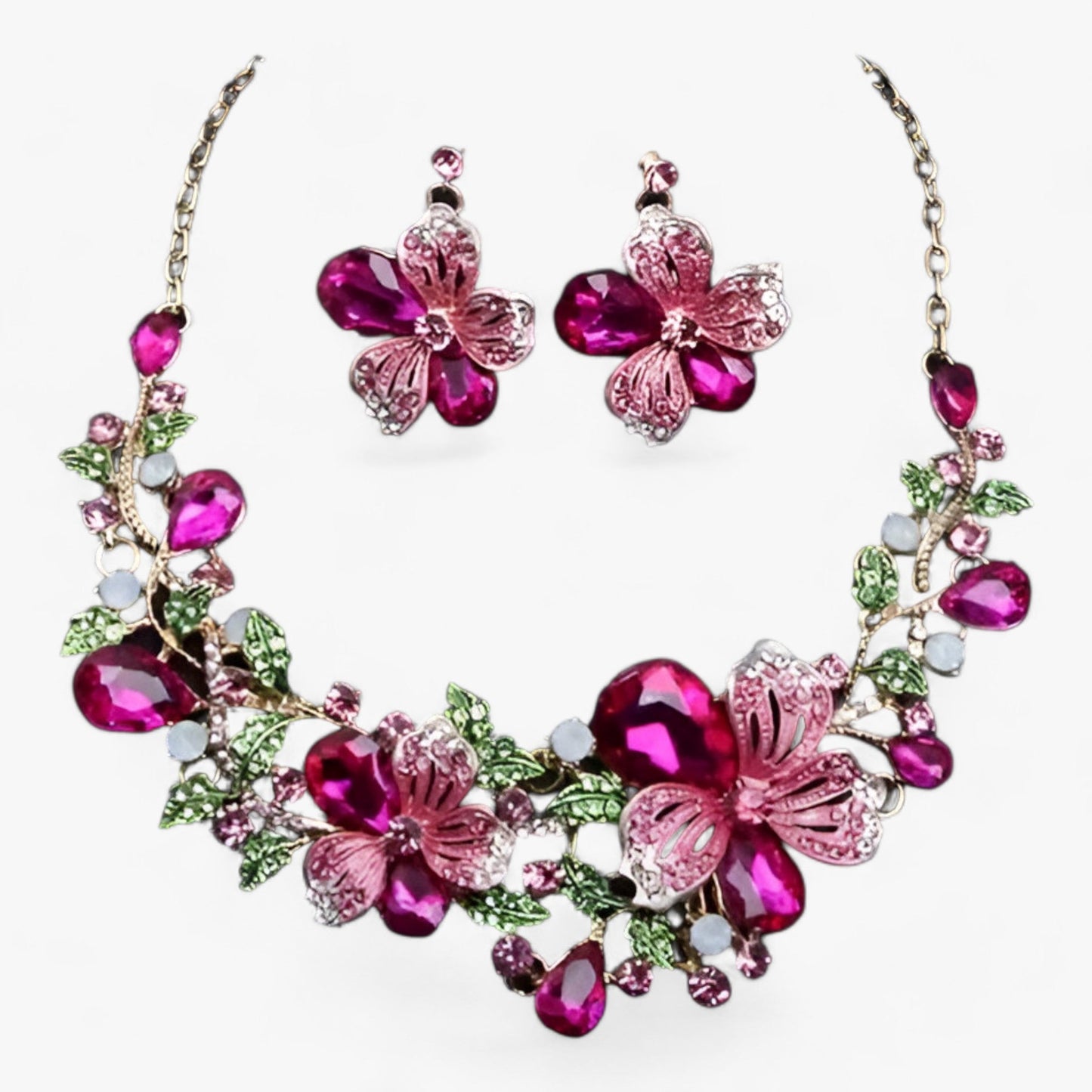 HERA Brautschmuck - Betonen Sie Ihre Schönheit mit einer Emaille-Blumenkette und Ohrringen