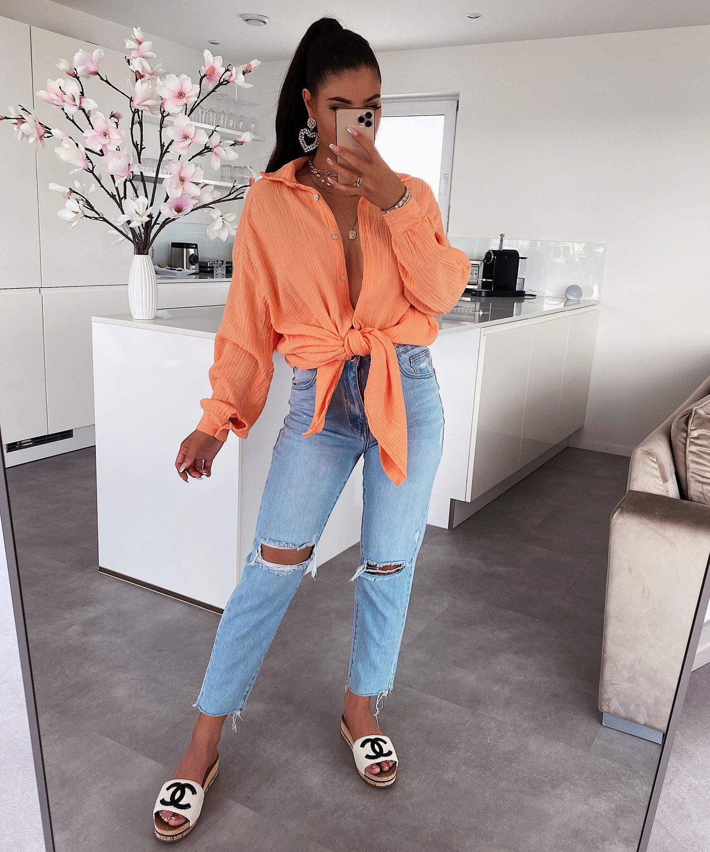 HERA Musselin Bluse Freya Pastel Orange Lang