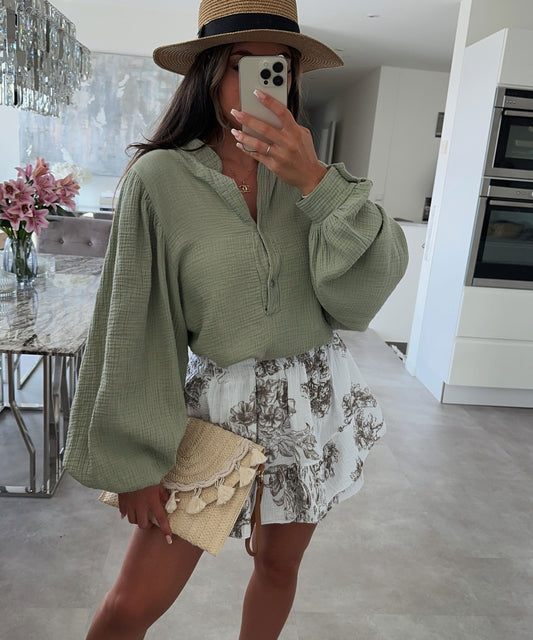 HERA Bluse Puffärmel Matcha