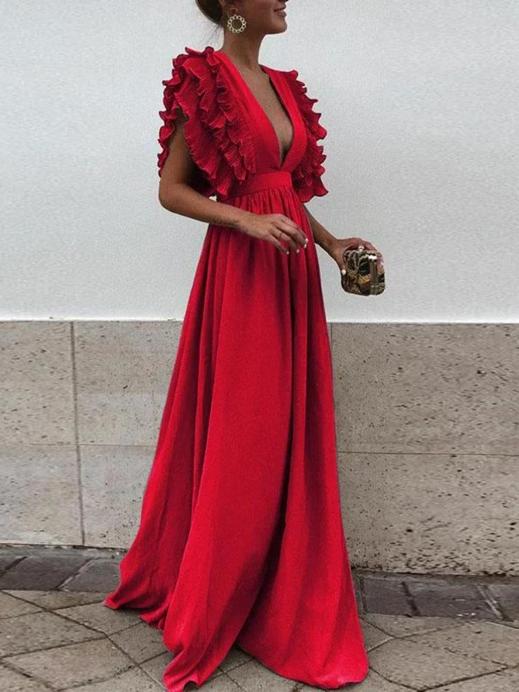 HERA - Elegantes Kleid mit V-Ausschnitt und Rüschenärmeln