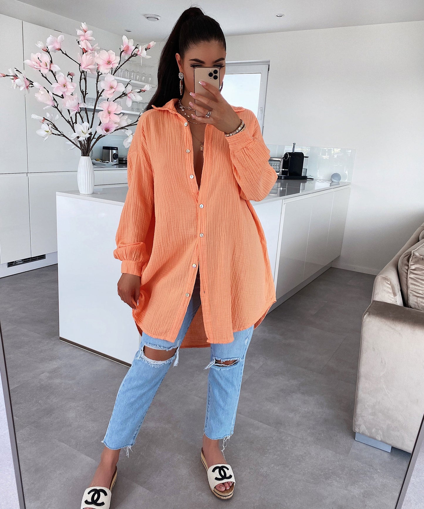 HERA Musselin Bluse Freya Pastel Orange Lang